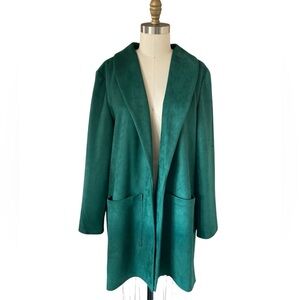 Elegant Emerald Green Suede-like Women's Coat, Sz XL